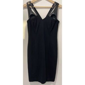 Cynthia Steffe Little Black Dress With Leather Straps Midi Bodycon Fitted Size 6